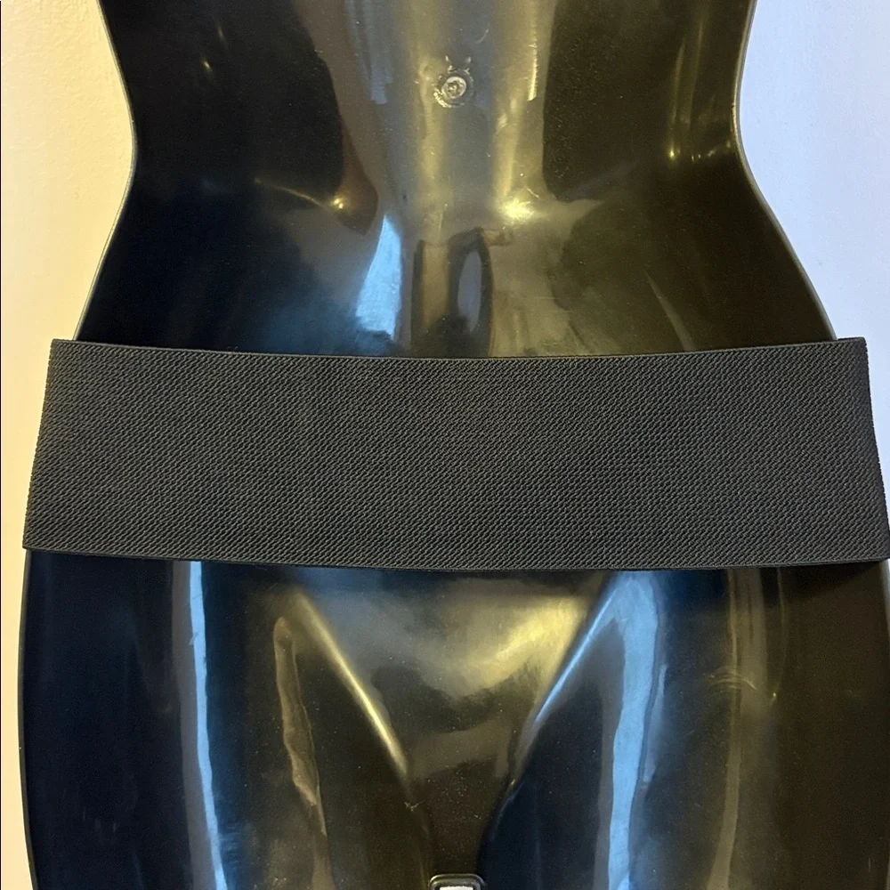 Mijiu Black Wide Hook Closure Faux Leather Elastic Belt